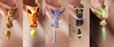 Pokemon Earrings, Clay Pokemon, Umbreon Pokemon, Polymer Cane, Fimo Kawaii, Pokemon Jewelry, Umbreon And Espeon, Crea Fimo, Fimo Ideas