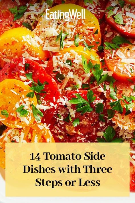 There's nothing like the flavor of fresh tomatoes while they're in season, which is why we compiled these tomato side dishes. These sides only take three steps or less to prepare, making them an easy, colorful addition to any meal. #salads#saladrecipes#healthysalads#saladideas#healthyrecipes Tomato Side Dish Recipes, Tomato Side Dish, Southern Succotash, Meal Salads, Tomato Side Dishes, Dressings Recipes, Carrots Side Dish, Potato Salad Healthy, Greek Potatoes