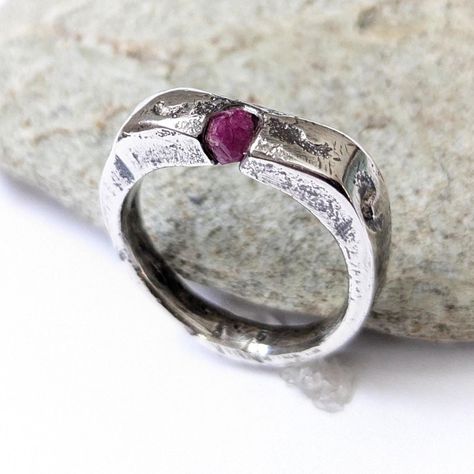 Wedding Band Engagement Ring, Molten Metal, Raw Ruby, Organic Rings, Silver Signet Ring, Ring Wedding Band, Unique Wedding Bands, Band Engagement Ring, Ruby Ring