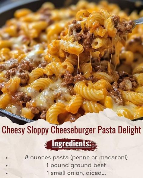 Easy Crockpot Recipes | Get ready to indulge in this Cheesy Sloppy Cheeseburger Pasta Delight—comfort food at its finest | Facebook Crockpot Cheeseburger Macaroni, Crockpot Cheeseburger, Cheeseburger Macaroni, Crispy Cheddar Chicken, Pork Bites, Cheeseburger Pasta, Spicy Grilled Chicken, Pasta Penne, Cheddar Chicken