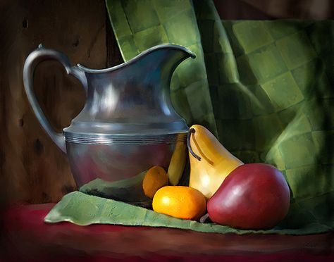 Drapery Drawing, Fruit Still Life, Watercolor Scenery, Still Life Pictures, Life Drawing Reference, Oil Painting Inspiration, Still Life Images, Corel Painter, Still Life Flowers