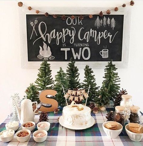 second birthday party /// kids birthday party Camping Theme Birthday Party, Camping Theme Birthday, Lumberjack Birthday, 2nd Birthday Boys, Camping Birthday Party, 2nd Birthday Party Themes, Birthday Themes For Boys, Cadeau Baby Shower, Woodland Birthday