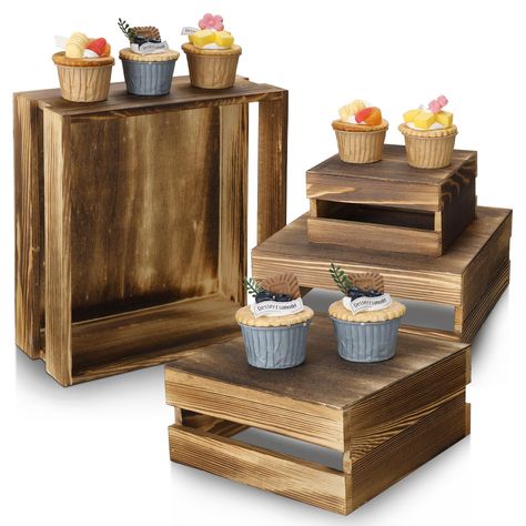 PRICES MAY VARY. Package Contains: you will receive 4 pieces of rustic dark brown wooden cake stands in different sizes; Each cake stand has a cutout stripe design on both sides; The sufficient quantity and different sizes of cupcake stands can meet your needs for your party cupcakes, desserts of various sizes Reliable Wood Material: the cake stand is made of quality natural wood material, the wood grain is clearly visible and can be combined with the most original decoration, can serve you for Rustic Cupcake Stands, Wood Cupcake Stand, Rustic Cupcakes, Cupcake Display Stand, Rustic Cake Stands, Wood Riser, Wooden Cake Stands, Wood Cake Stand, Burnt Wood