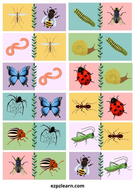 Insects Bugs - Ezpzlearn.com Insect Games, The Very Hungry Caterpillar Activities, Hungry Caterpillar Activities, Preschool Patterns, Dominoes Game, Ab Patterns, Pictures Of Insects, Visual Perception Activities, Apple Picture