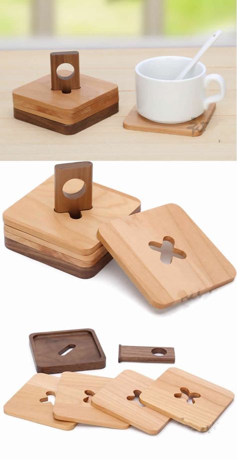 Wood Coaster Set of 4 with Holder Wood Craft Projects, Bench Outdoor, Into The Wood, Diy Holz, Coaster Furniture, Wooden Projects, Small Wood Projects, Wood Bench, Into The Woods