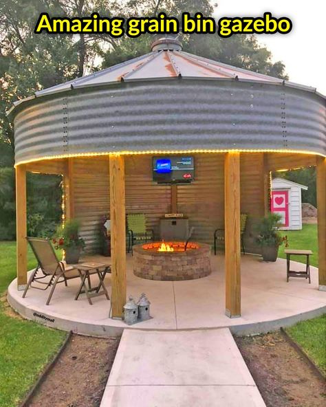 Grain Bin Gazebo Grain Bin House, Farmhouse Addition, Silo House, Grain Silo, Outdoor Gazebo, Outdoor Pavilion, Backyard Gazebo, Backyard Pavilion, Garden Architecture