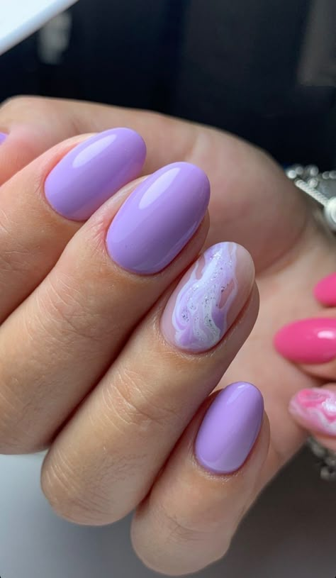 Short Purple Nail Designs, Marbled Nails, Easy Nail Ideas, Nail Goals, Purple Nail Designs, Lavender Nails, Basic Nails, Nail Board, Marble Nails