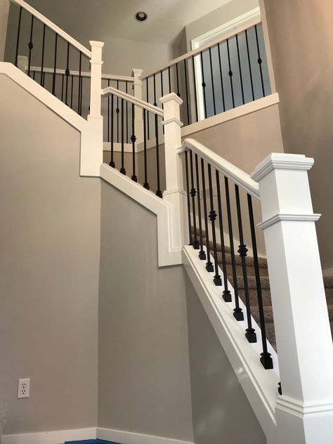 Black & White - Craftsman - Staircase - Portland - by Portland Stair Company | Houzz White Railing With Black Spindles, Stairs Black Spindles, Staircase With Black Spindles, Stairs Black And White, Black Spindles, White Railing, White Craftsman, Craftsman Staircase, Stairs Black