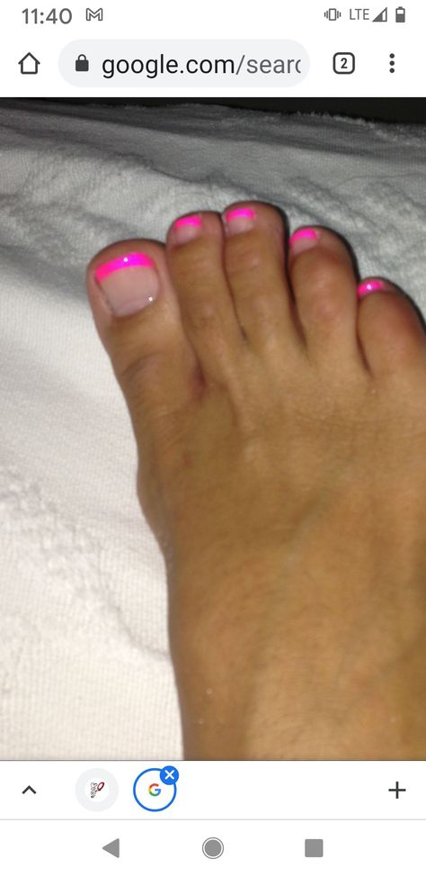 Hot Pink Mani Pedi, Hot Pink French Pedicure, Colorful French Pedicure, Pink Tip Toe Nails, Teal Pedicure Ideas, Hot Pink Toes Nails, Hot Pink French Tip Toes, Summer Mani And Pedi Ideas, Beach Toes Pedicure