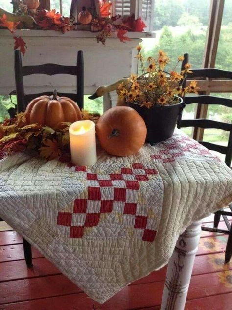 Primitive Fall, Fall Deco, Autumn Decorating, Farmhouse Fall Decor, Farmhouse Country, Quilted Table, Fabulous Fall, Farm Decor, Farmhouse Fall