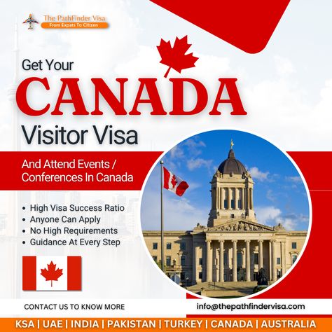 "Unlock a World of Opportunities with a Canada Visitor Visa! If you're eager to attend events, conferences, or conventions in Canada, this visa is your key to an enriching experience. Canada hosts a wide range of international gatherings, from business conferences to cultural festivals and academic symposiums. With a Visitor Visa, you can immerse yourself in these events, network with professionals from around the world, and expand your horizons. Stay connected with upcoming events and secure yo Canada Work Permit Visa, Canada Tourist Visa Creative Ads, Canadian Visa, Travel Advertising Design, Canada Study Visa, Christian Background Images, Albert Canada, Azerbaijan Travel, Posters Canada