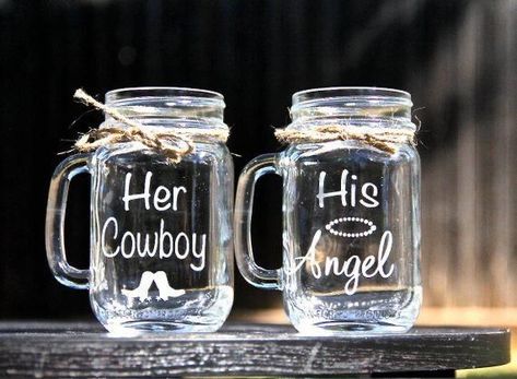 Cowboys And Angels, Country Western Wedding, Mason Jar Mugs, Girl Glasses, Renewal Ceremony, Cowgirl Wedding, Wedding Renewal, Country Barn Weddings, Idea Wedding