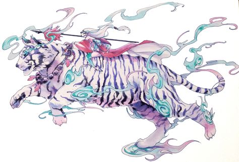 White Tiger Chinese Mythology, White Tiger Character Design, White Tiger Anime, White Tiger Art, Draw Tiger, Tiger Character, Tiger Spirit, Beast Creature, Tiger Art