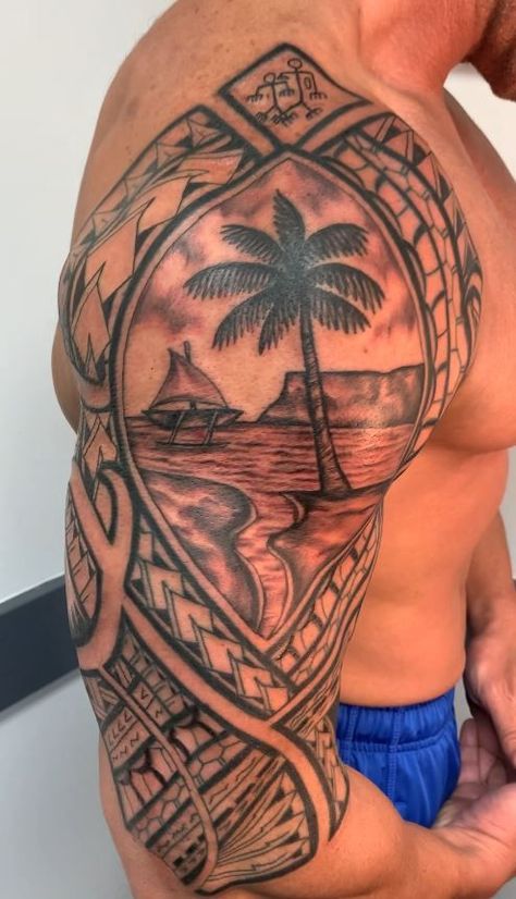 Visit us on Facebook and Instagram at: https://www.facebook.com/elkgroveemerald https://www.instagram.com/emeraldtattooelkgrove Honduras Tattoo Ideas, Guam Tattoo, Hawaiian Tattoos, Tropical Tattoo, Black Men Tattoos, Animal Sleeve, Polynesian Tattoos Women, Animal Sleeve Tattoo, Polynesian Tattoos