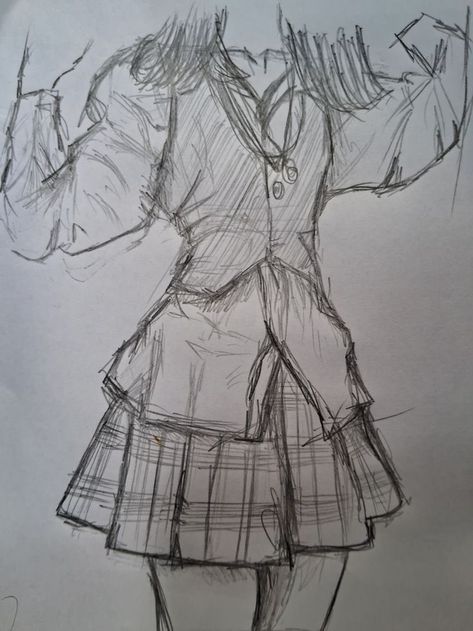 Simply Drawings Sketches, Uniform Drawing Ideas, Character Outfit Ideas Drawing, Drawing Clothing Ideas, Drawing Uniform, School Uniform Drawing, Plain Drawing, Apron Drawing, Full Body Sketch