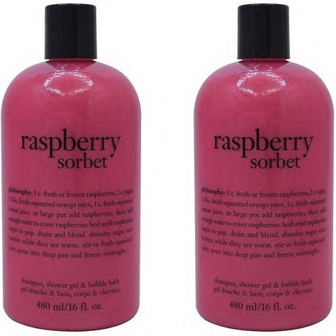 Lot 2x Philosophy Raspberry Sorbet 3-In-1 Shower Gel Shampoo (16fl Oz) Luscious And Delicious, Philosophy's Raspberry Sorbet Shampoo, Shower Gel & Bubble Bath Is Packed With Moisturizing Agents That Smooth And Condition The Skin And Hair, While Gentle Cleansing Agents Remove Excess Oils And Impurities. 2 X New & Original & Sealed Item Comes From A Smoke & Pet Free Home. Philosophy Fresh Cream, Raspberry Sorbet, Bath Gel, Holiday Gift Sets, Bath And Body Care, Body Care Routine, Lemon Drop, Body Skin Care Routine, How To Squeeze Lemons