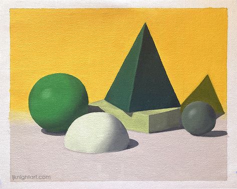 Geometric Shapes - Oil Painting Exercise Geometric Shapes Painting, Shapes Painting, 3d Geometric Shapes, Simple Oil Painting, Painting Skills, Paint Tubes, Simple Object, 3d Shapes, 3d Painting