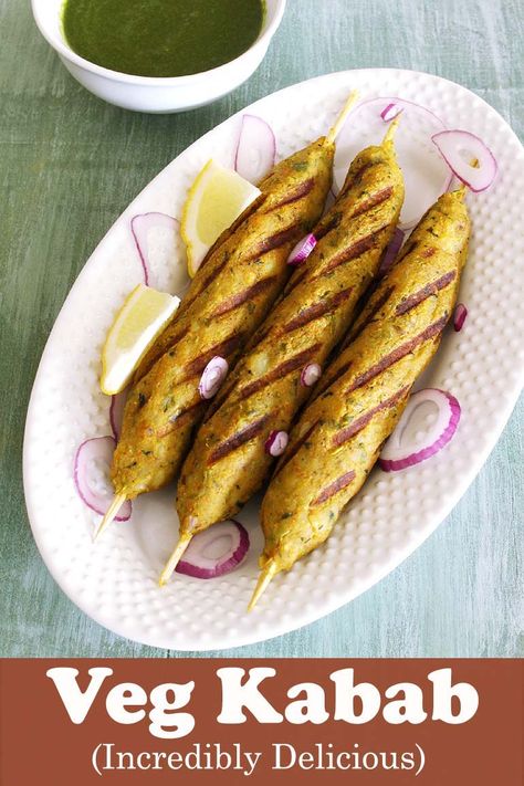 The popular Seekh kabab made vegetarian. These veg kabab are incredibly delicious and very easy to make at home.   #indian #recipe #kabab #vegetarian Panjabi Recipe Vegetarian, Veg Kabab Recipe, Veg Cutlet, Cutlet Recipes, Party Food Easy Appetizers, Seekh Kebab, Seekh Kabab, Paneer Dishes, Kabab Recipe