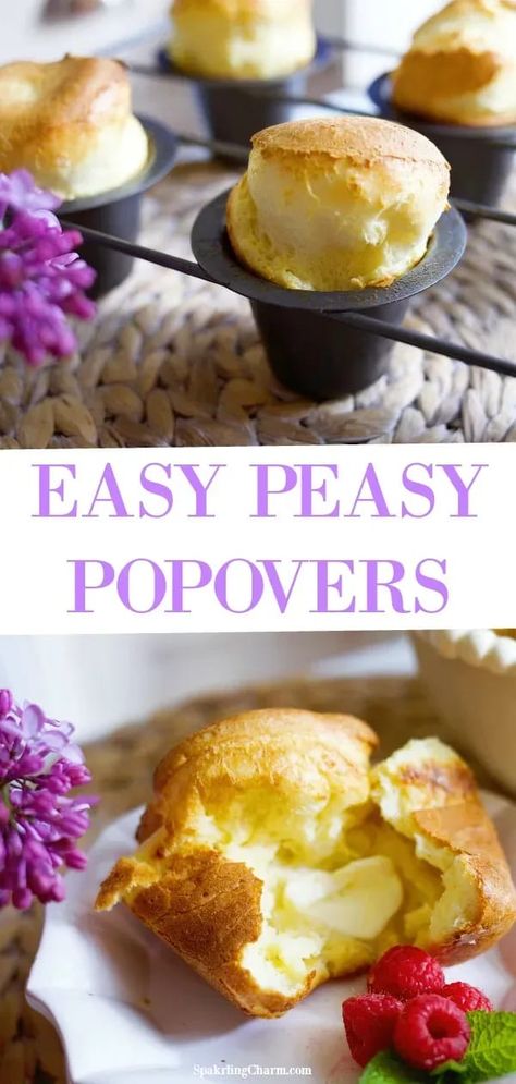 Easy Peasy Popovers. Light! Airy! Delicious! Perfect for a brunch! A perfect treat for a lazy Saturday morning. #popovers #easybreadrecipes #mothersdaybrunch #easterbrunch Easy Popover Recipe, Easy Popovers, How To Bake Bread, Yogurt Frozen, Popover Recipe, Southern Home Decor, Sweet Smoothies, Food Fall, Lazy Saturday