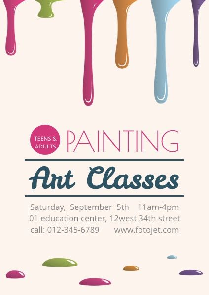 Painting Art Classes Promotional Poster Template Template | FotoJet Art Class Flyer, Art Exhibition Poster Design, Art Class Posters, Online Poster Maker, Birthday Banner Background Hd, Class Poster, Drawing Competition, Promotional Poster, Teen Art