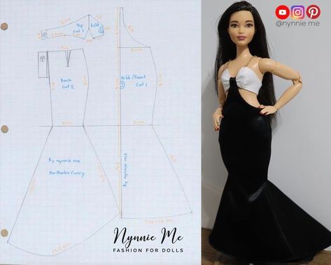 nynnie me on Instagram: "Hi everyone. Hope you all have a wonderful day. The patterns evening dress for Barbie Curvy is here. Please enjoy making dress for her. 👗❤️(DIY how to make on YouTube@nynnieme)" Curvy Barbie Doll Clothes Patterns, Curvy Barbie Clothes Patterns, Curvy Barbie Clothes Patterns Free, Barbie Dress Patterns Free Printable, Barbie Sewing Patterns Free Printable, Free Barbie Sewing Patterns, Curvy Pattern, Diy Doll Clothes Patterns, Outfit Adopts