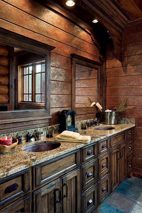 Rustic master bath Western Bathrooms, Dream Cabinet, Western Bathroom, Cabin Bathroom, Rustic Bathroom Designs, Rustic Bathrooms, Western Homes, Versace Home, Dream Bathrooms