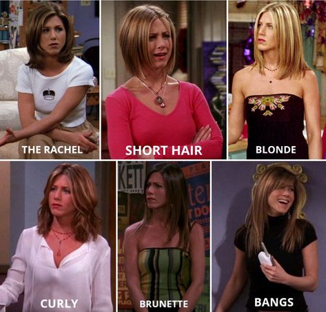 Friends Friends Hairstyles, Friends Rachel, Inspired Hairstyles, Curly Bangs, Rachel Green, Short Blonde Hair, Aesthetic Hair, Blonde Hair, Bangs