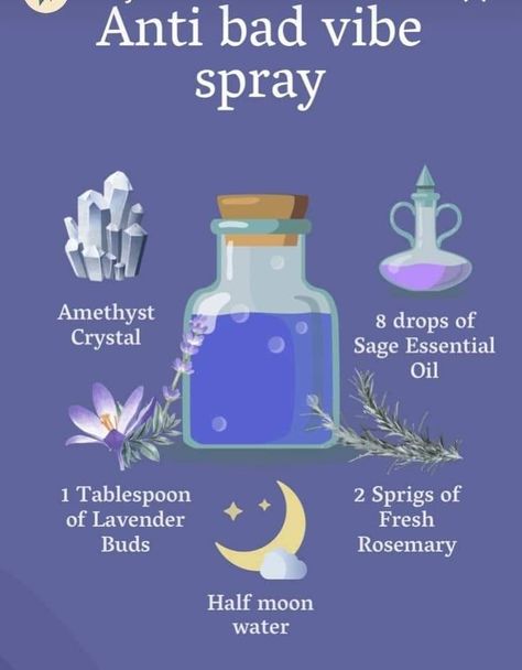 Anti Bad Vibe Spray, Essential Oils Witchcraft, Essential Oil Magic, Essential Oil Spray Recipes, Magick Oil, Witch Herbs, Witch Bottles, Essential Oil Diffuser Blends Recipes, Wiccan Magic