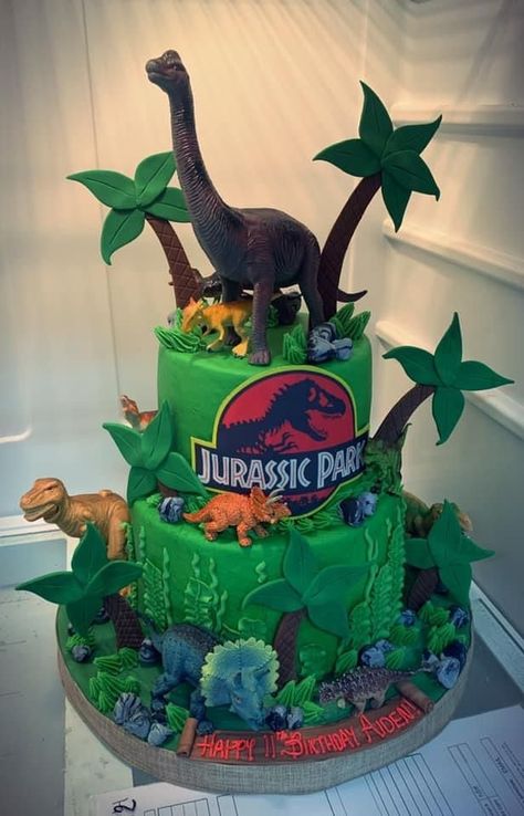 Jurassic Park Birthday Cake, Dinosaur Themed Birthday Cake, Dino Birthday Cake, Dinosaur Birthday Decorations, Jurassic Park Birthday Party, Jurassic Park Party, Dinosaur Birthday Theme, Jurassic Park Birthday, Decoration Buffet