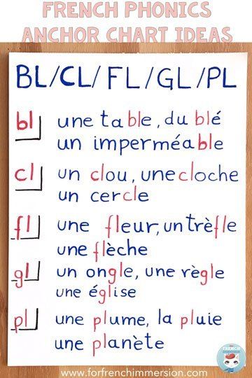 L-blends in French: bl, cl, fl, gl, pl. Les tableaux d'ancrage" | French phonics anchor charts #frenchimmersion #frenchphonics #tableauxdancrage #consciencephonologique Phonics Anchor Charts, French Phonics, Teaching French Immersion, French Pronunciation, French Flashcards, French Worksheets, French Teaching Resources, French Kids, French Activities