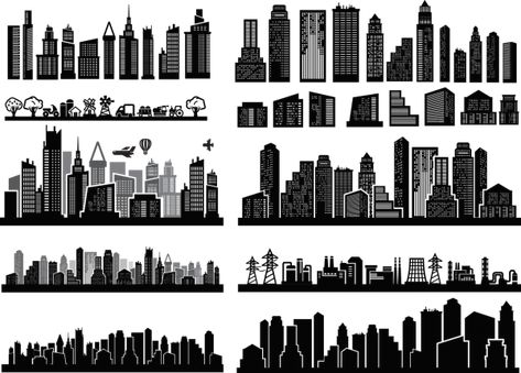 City Skyscrapers Silhouette Set 05 Skyscraper Drawing, Skyscraper Silhouette, Cut Out Animation, City Skyscrapers, Drawing Ideas List, Png Logo, Free Clip Art, Poster Template, Animal Design