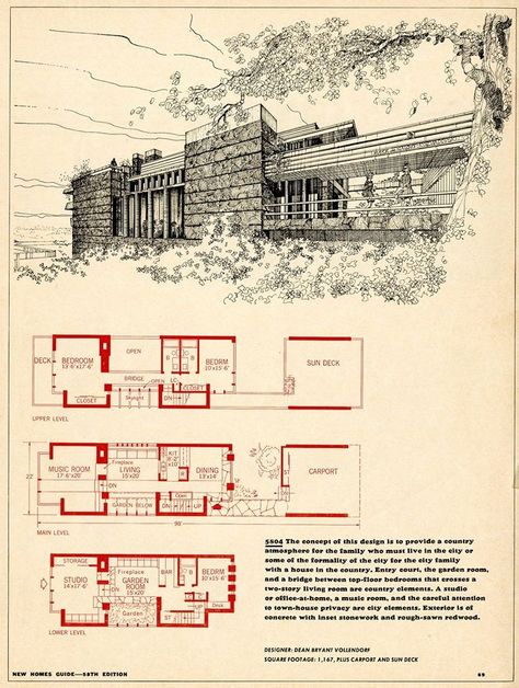 Retirement House Plans, Usonian House, Vintage Floor Plans, Mid Century Modern House Plans, Retirement House, Vintage House Plans, Architectural Floor Plans, Sims House Plans, Weekend House