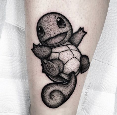 Pokemon tattoo by InkMali Squirtle tattoo  #PokeMali Squirtle Tattoo, Charmander Tattoo, White Pokemon, Drum Tattoo, Pokemon Tattoos, Pikachu Tattoo, Ufo Tattoo, Tattoo Uk, Pokemon Tattoo