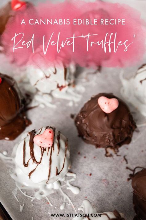 Edible Dessert Recipes, Edible Recipes Cannaoil, Boa Recipe, Edible Recipes Cannabutter, Picnic Sweets, Pot Edibles, Canna Recipes, Homemade Edibles, Red Velvet Truffles