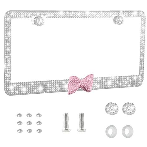 PRICES MAY VARY. 【PACKAGE INCLUDES】A sparkling rhinestone license plate frame, mounting screws, and other rhinestones you are free to mix and match! 【PREMIUM STAINLESS STELL AND ACRYLIC】Crafted from high-strength stainless steel and acrylic, it can be used for a long time and is strong enough that it won't break easily. 【AESTHETIC FUNCTIONS】In addition to safety performance we also focus on the appearance of the design, acrylic made of diamonds sparkling, but also added a small bow, one more poi Pink License Plate Aesthetic, Bedazzled License Plate Frame, Cute License Plate Frame For Women, Pink License Plate, Cute License Plate Frame, Pink License Plate Frame, Girly Car Accessories, Diamond Girl, Car Accessories For Women