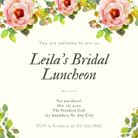 Cream Florals Bridal Luncheon Invitation - Templates by Canva Lunch Invitation, Luncheon Invitation, Bridal Shower Invitations Free, Bridal Luncheon Invitations, Bridal Shower Luncheon, Wedding Luncheon, Free Printable Invitations Templates, Dinner Invitation Template, Bridesmaid Luncheon