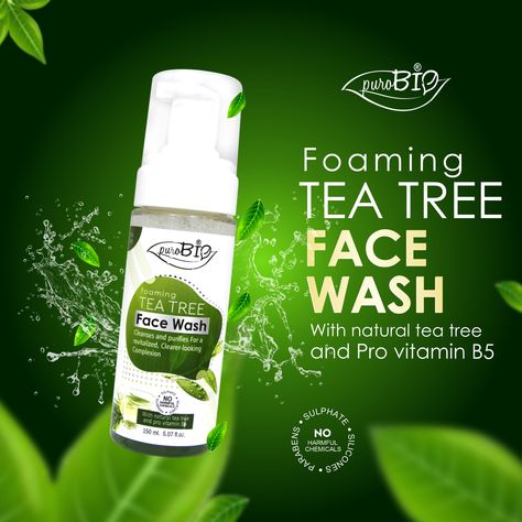 Purobio's Tea Tree Foaming Face Wash is a skincare solution that combines the cleansing properties of Tea Tree with the gentle effectiveness of a foaming face wash.This face wash is designed to remove dirt, oil, and impurities from the skin while also fighting against acne and blemishes. Foaming Face Wash, Face Wash Ads, Natural Teas, Face Wash Design, Face Care, Foam Face Wash, Tea Tree Body Wash, Tea Tree Face Wash, Tree Faces