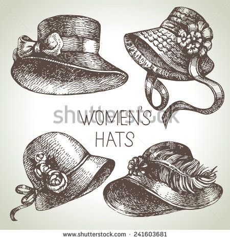 Hand drawn elegant vintage ladies set. Sketch women hats. Retro fashion  vector illustration Retro Vector Illustration, Fashion Vector, Victorian Hats, Retro Vector, Victorian Decor, Model Drawing, Victorian Women, Woman Drawing, Art Textile