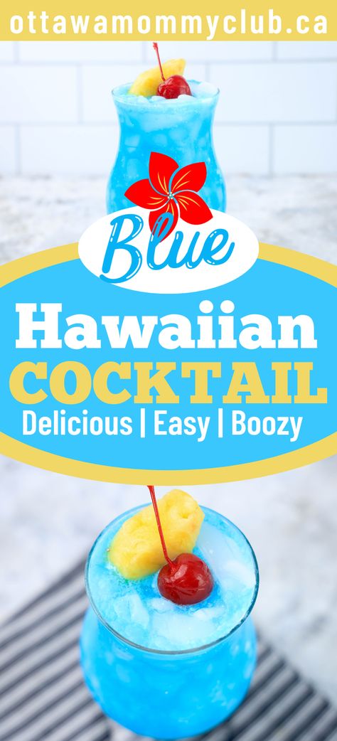 Blue Hawaiian Cocktail Blue Curacao Drinks Coconut Rum, Coconut Cocktails, Blue Hawaiian Drink, Blue Curacao Drinks, Blue Curacao Liqueur, Hawaiian Cocktails, Cherry Coconut, Light Rum, Peach Schnapps