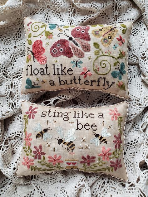 Sting Heartstring Samplery Heartstring Samplery, Stitch Delight, Transition Strips, Sting Like A Bee, Float Like A Butterfly, Stitch Ideas, Heart Strings, Cross Stitch Charts, Pin Cushions