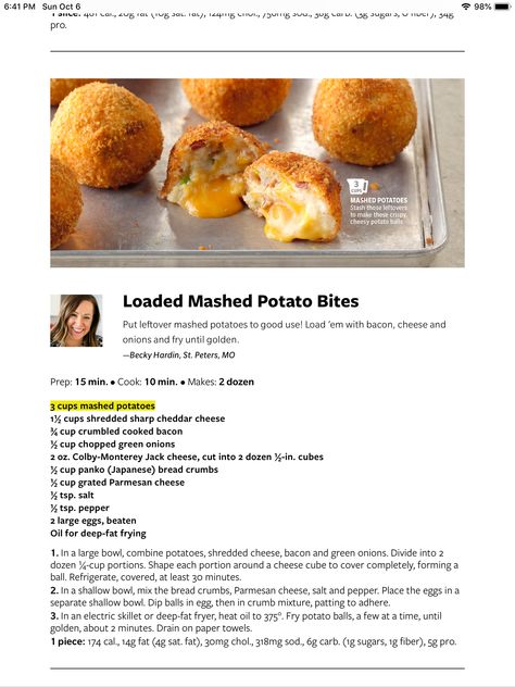 Loaded mashed potato bites Cheesy Potato Balls, Loaded Potato Bites, Girls Night In Food, Potato Bites Recipe, Mashed Potato Bites, Homemade Appetizer, Loaded Mashed Potatoes, Night Recipes, Stuffed Potato Balls