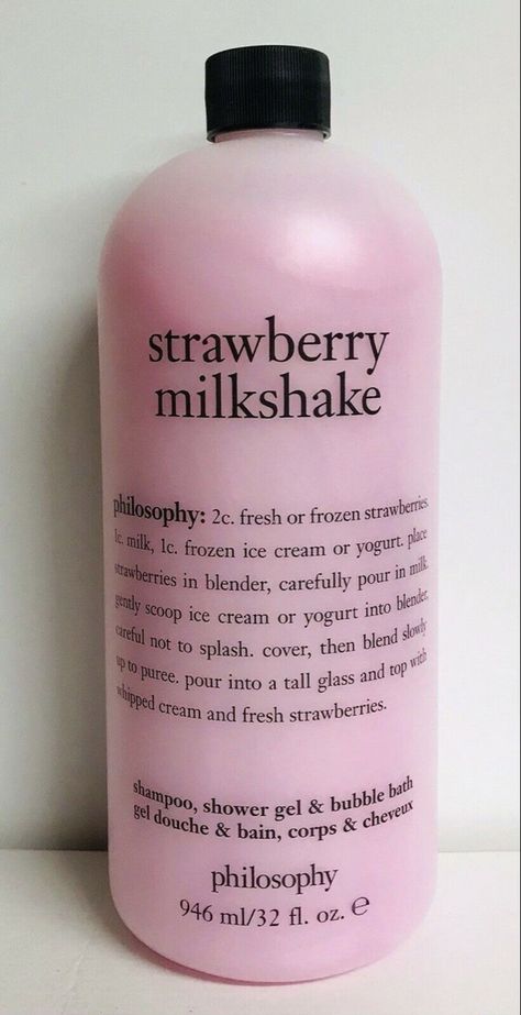 Milkshake Shampoo, Philosophy Strawberry, Philosophy Shower Gel, Bath Gel, Shower Skin Care, Strawberry Milkshake, Pretty Skin Care, Bath And Body Care, Strawberry Milk