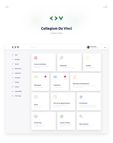 CDV - University Student Portal on Behance College Information, College Apps, Student Dashboard, Ui Design Dashboard, Card Ui, Course Schedule, Student Portal, Android Design, Ui Design Website