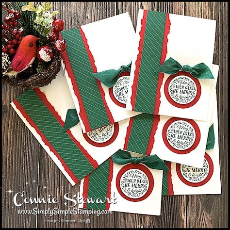 Unique Christmas Cards You Can Mass Produce in One Hour Easy Christmas Cards, Simply Simple Stamping, Unique Christmas Cards, Simple Christmas Cards, One Sheet Wonder, Beautiful Christmas Cards, Circle Punch, Some Cards, Card Tutorials