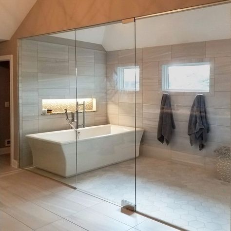 Wet Rooms | Creative Mirror & Shower Wet Room Bathroom With Tub, Rustic Tile Shower Ideas, Master Shower Ideas, Water Room, Creative Mirror, Wet Room Bathroom, Wet Room Shower, Bathroom Tub Shower, Waterfall Shower