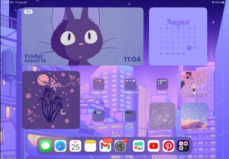 Home Screen Ideas Tablet, Ipad Home Screen Layout Aesthetic, Tablet Homescreen Ideas, Widget Layout, Ipad Home Screen, Purple Ipad, Ipad Inspo, Ipad Kid, Ipad Aesthetic