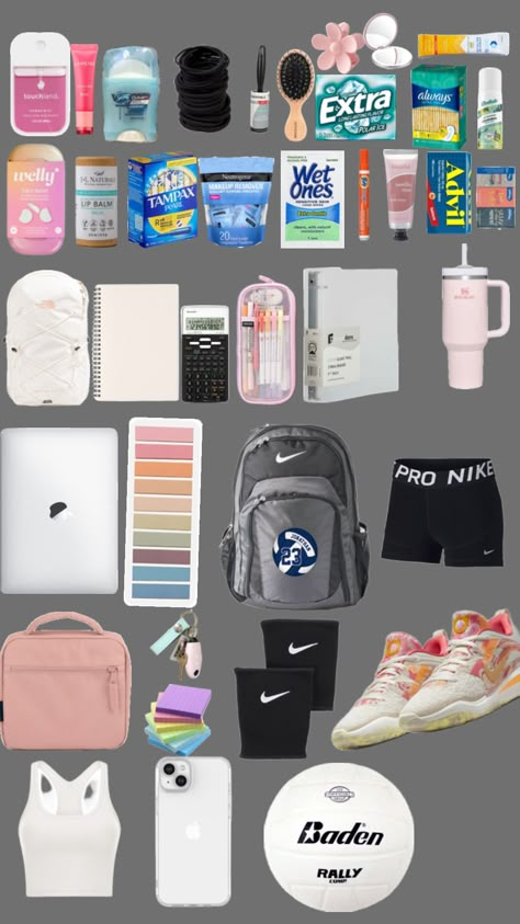 Sports Bag Essentials, School Locker Decorations, Middle School Backpack, Tampax Pearl, Middle School Essentials, Road Trip Bag, School Backpack Essentials, Sports Locker, Preppy School Supplies