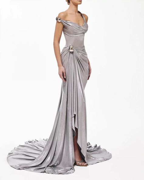 Silver Dinner Dress, Gown Designs Western, Valdrin Sahiti, Jumpsuit Dressy, فستان سهرة, Gala Dresses, Glam Dresses, Gorgeous Gowns, Event Dresses