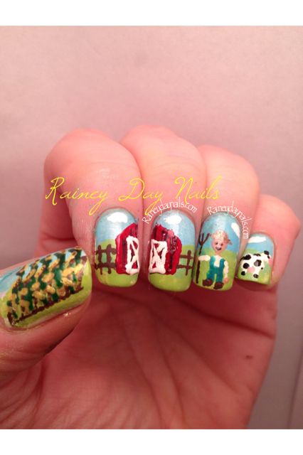 Down on the Farm nails by raineydaynails.com Farm Animal Nails, Farm Nails, Country Acrylic Nails, Nails Country, Animal Nail Designs, Country Nails, Animal Nails, Down On The Farm, On The Farm