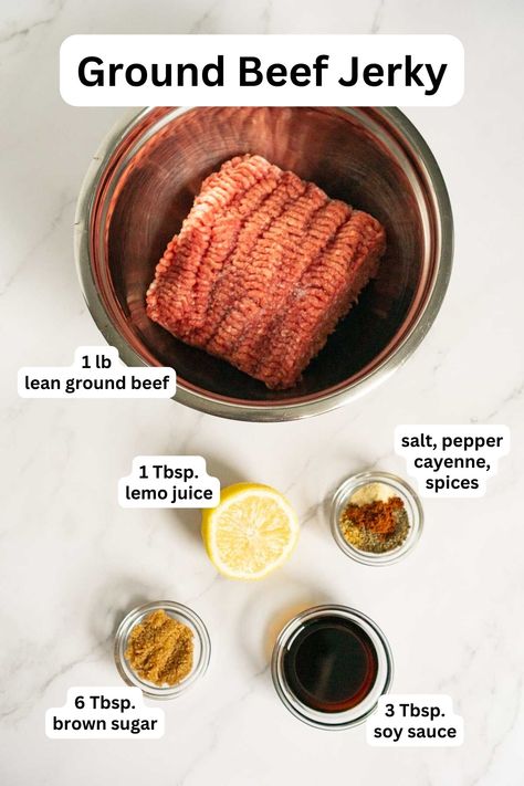 Homemade sweet and spicy beef jerky using ground beef. This recipe is easy, doesn't require any marinating time, and makes jerky that is perfectly chewy but not tough. This beef jerky recipe has just a few simple ingredients but loads of flavor. Read the recipe for other optional add-ins to try. No dehydrated or special equipment needed, this is an easy oven baked jerky recipe. Homemade Jerky In The Oven, Jerkey Recipes Dehydrator Beef, Marinade For Beef Jerky Recipes For, Ground Beef Jerky Recipes Dehydrator, Easy Beef Jerky Recipe Dehydrator, Hamburger Jerky Recipe Dehydrator, Diy Beef Jerky, Beef Jerky Seasoning, Jerky Seasoning Recipe